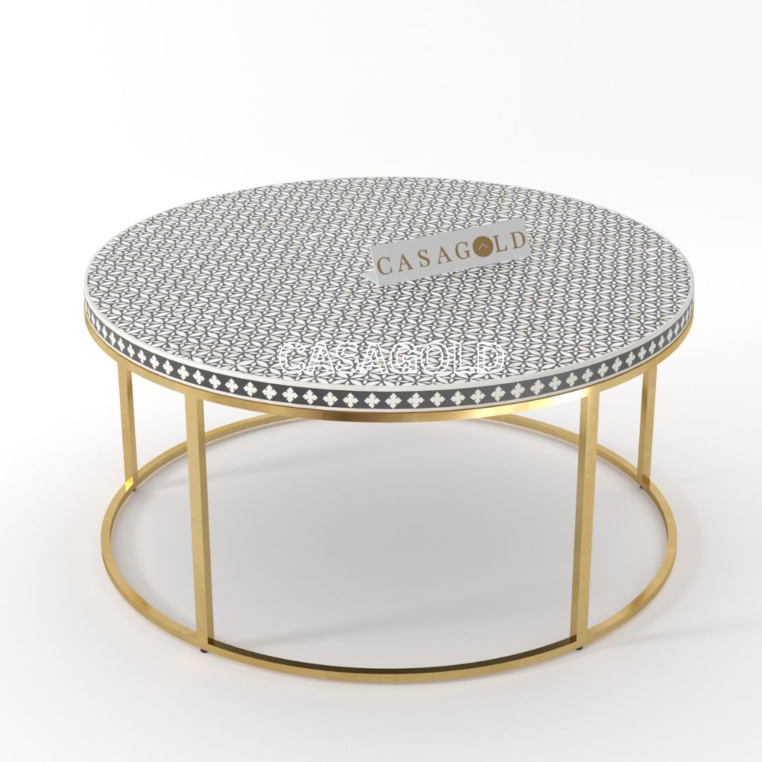 Compact Bone Inlay Coffee Table Round	
