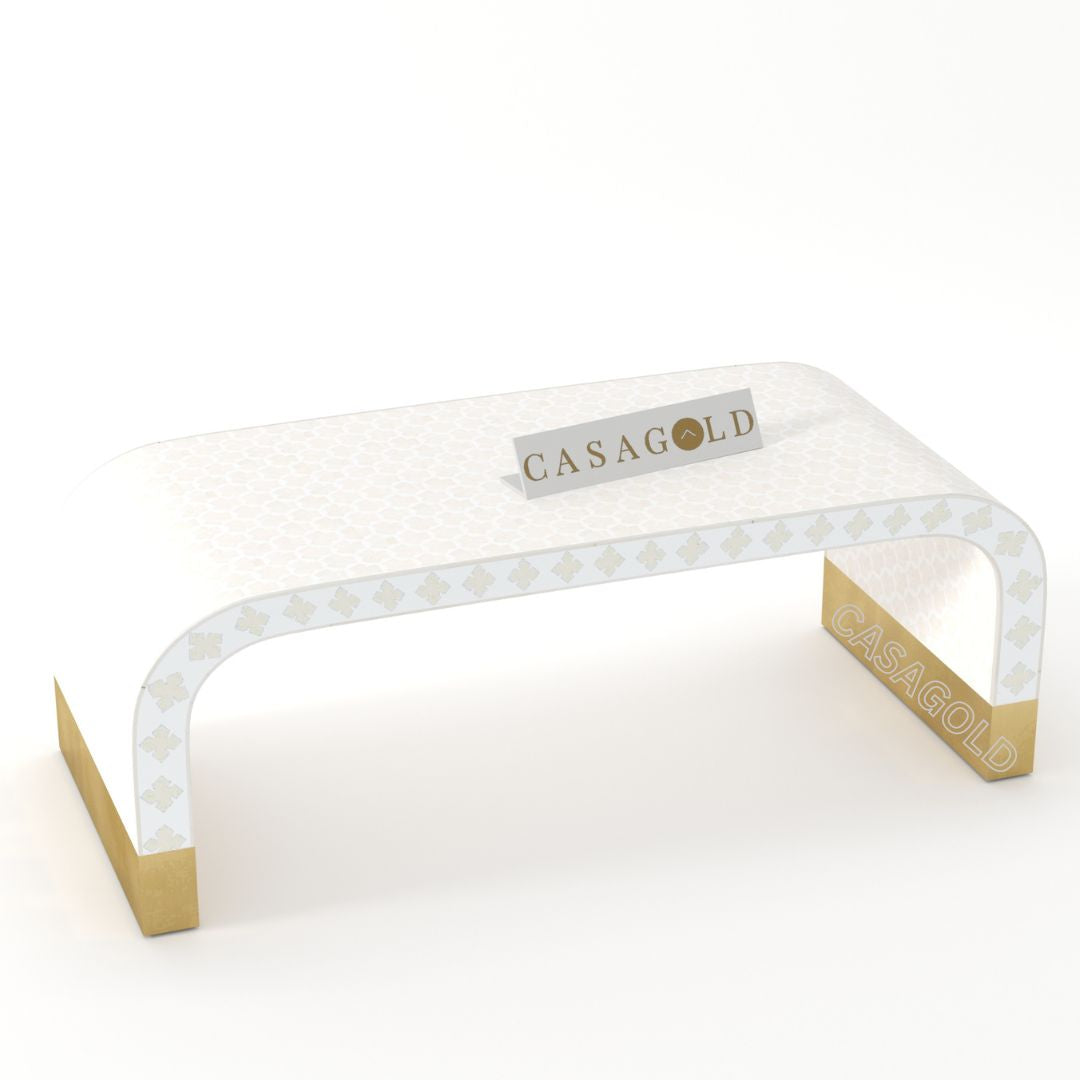 Compact Bone Inlay Rectangular Coffee Table for Living Rooms	