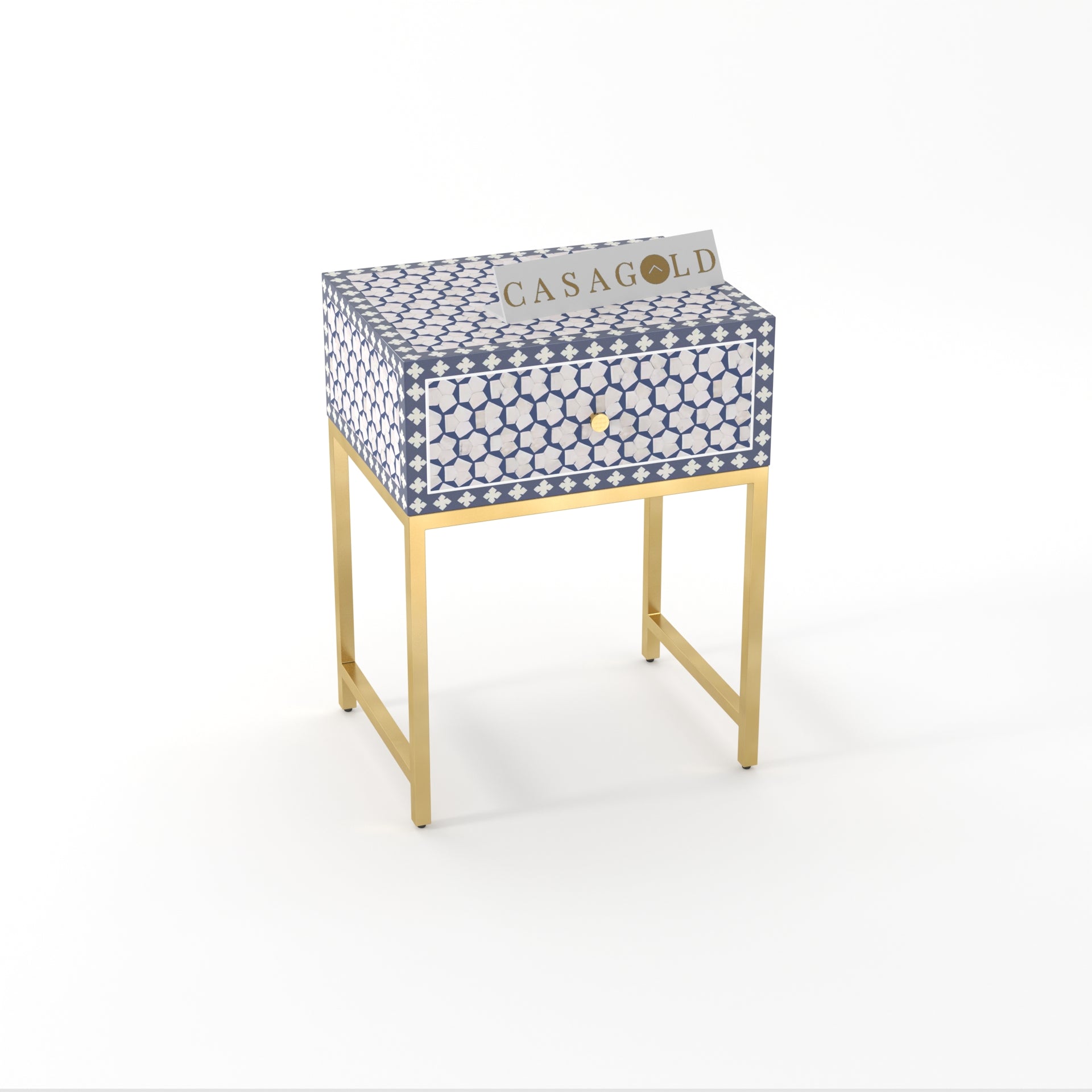 Compact Round Bedside Table with Gold Legs	