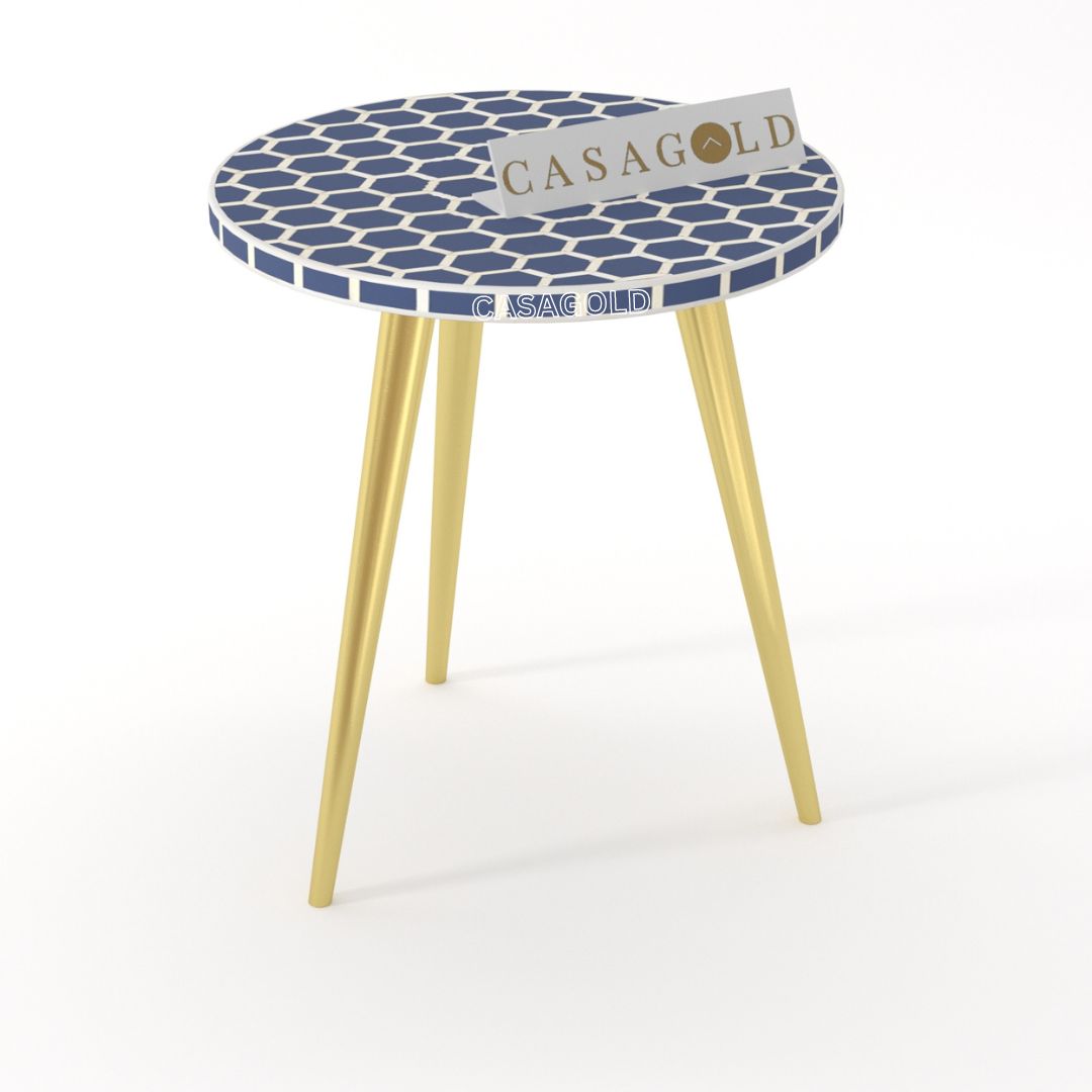 Compact Round Inlay Side Table with Wooden Frame	