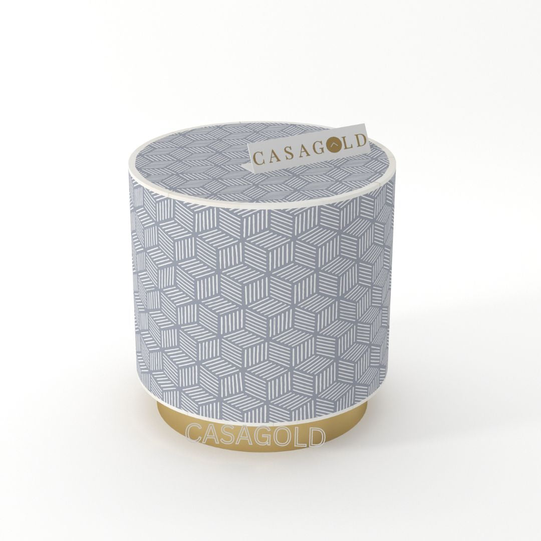 "Compact drum-shaped inlay side table perfect for apartments geo "