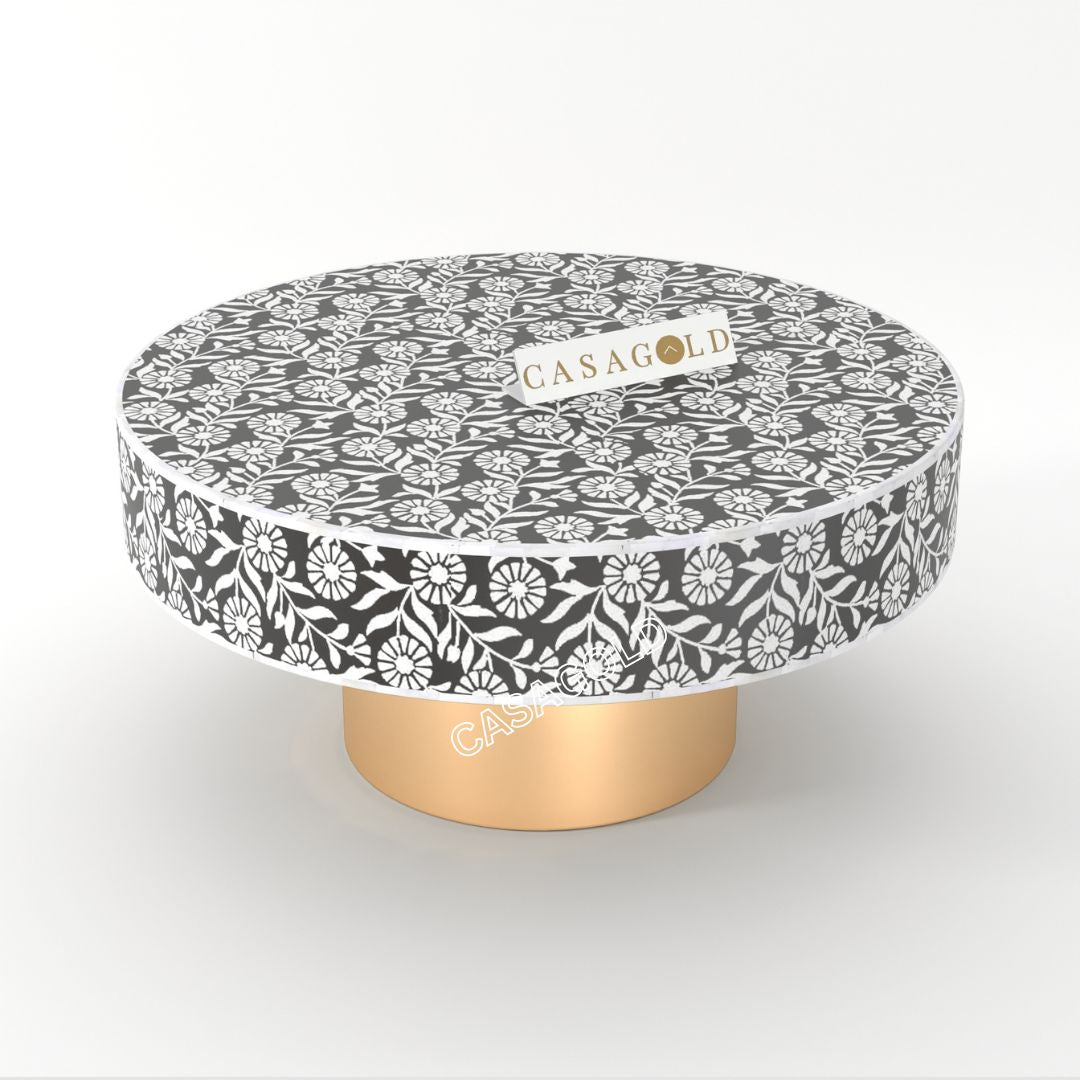 Compact inlay-designed round coffee table
