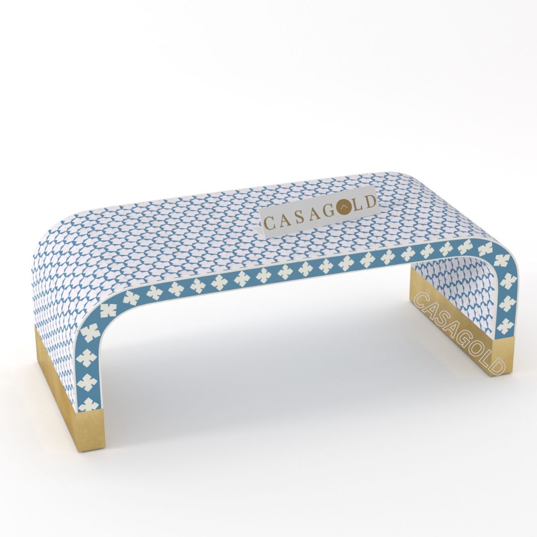 "Compact rectangular bone inlay coffee table perfect for small spaces"
