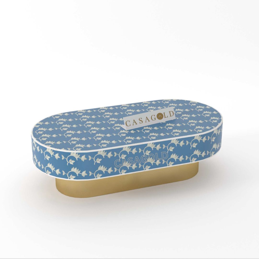Contemporary Bone Inlay Oval Coffee Table
