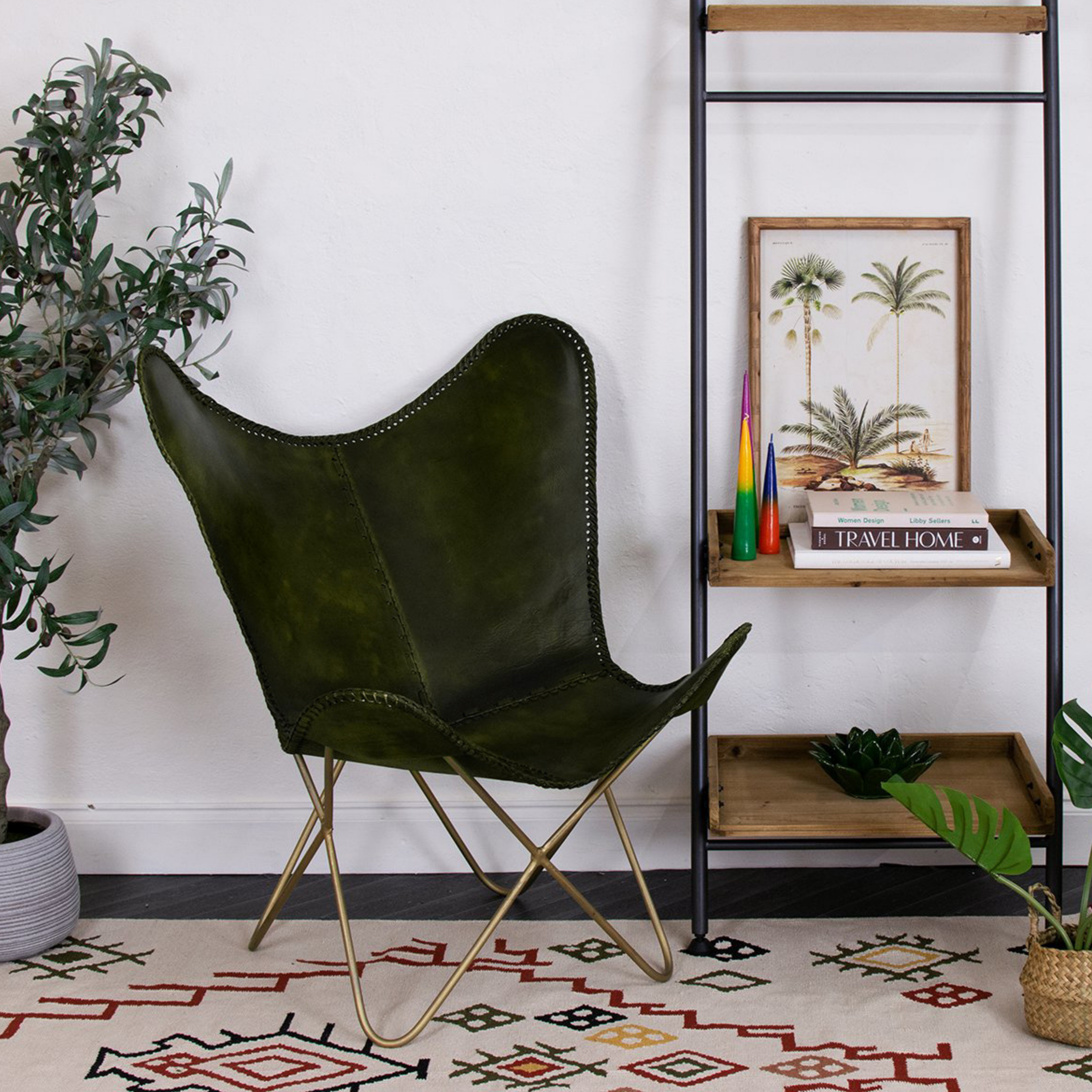 Modern leather wingback lounge chair with a sleek design
