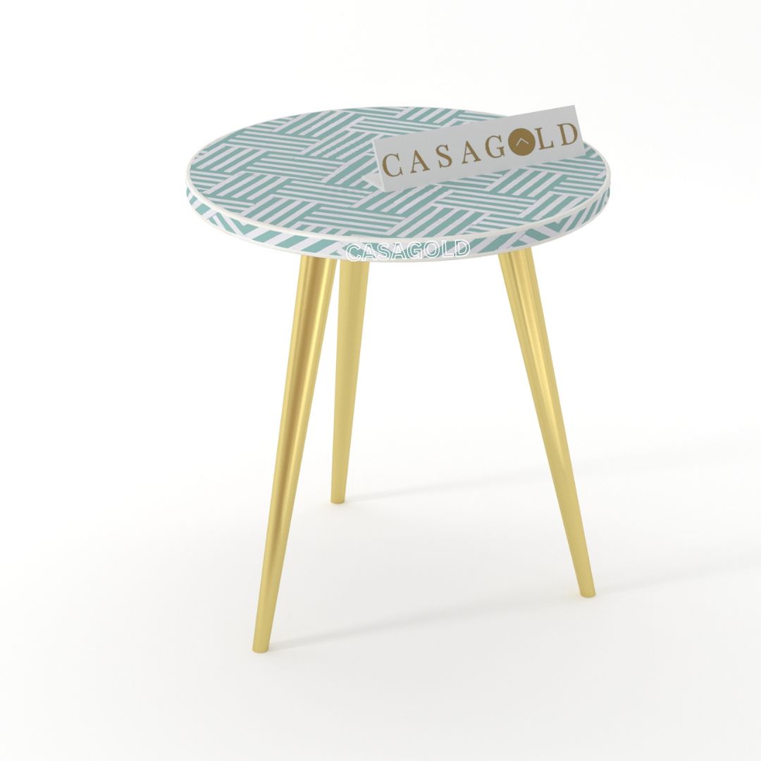 Contemporary Round 3-Leg Bone Inlay Side Table	