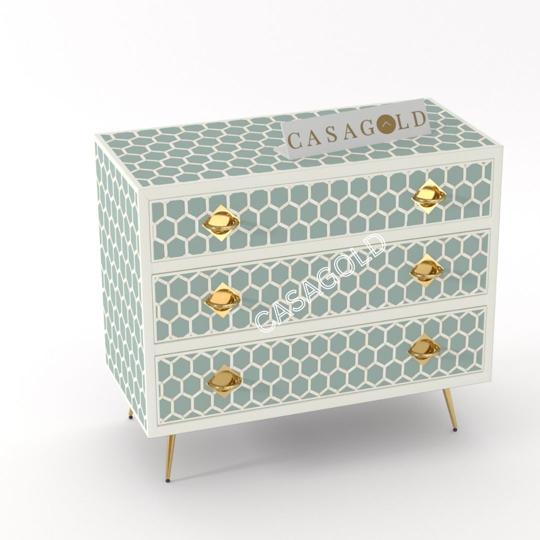 Contemporary honeycomb bone inlay chest of drawers for stylish homes