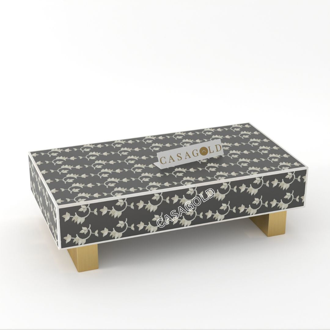 Decorative Bone Inlay Rectangular Coffee Table	