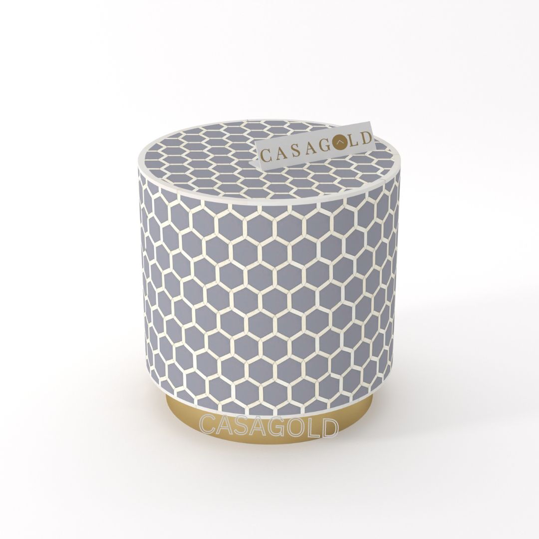 Decorative Drum Inlay Side Table with Metal Base	
