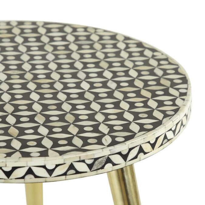 Decorative Round Bone Inlay 3-Leg Side Table	