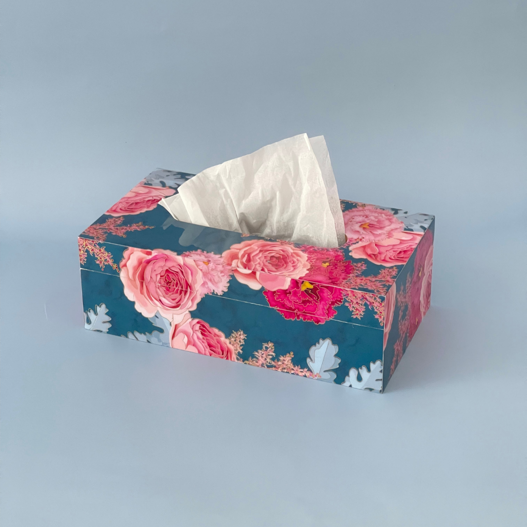 Decorative tissue box for enhanced aesthetics
