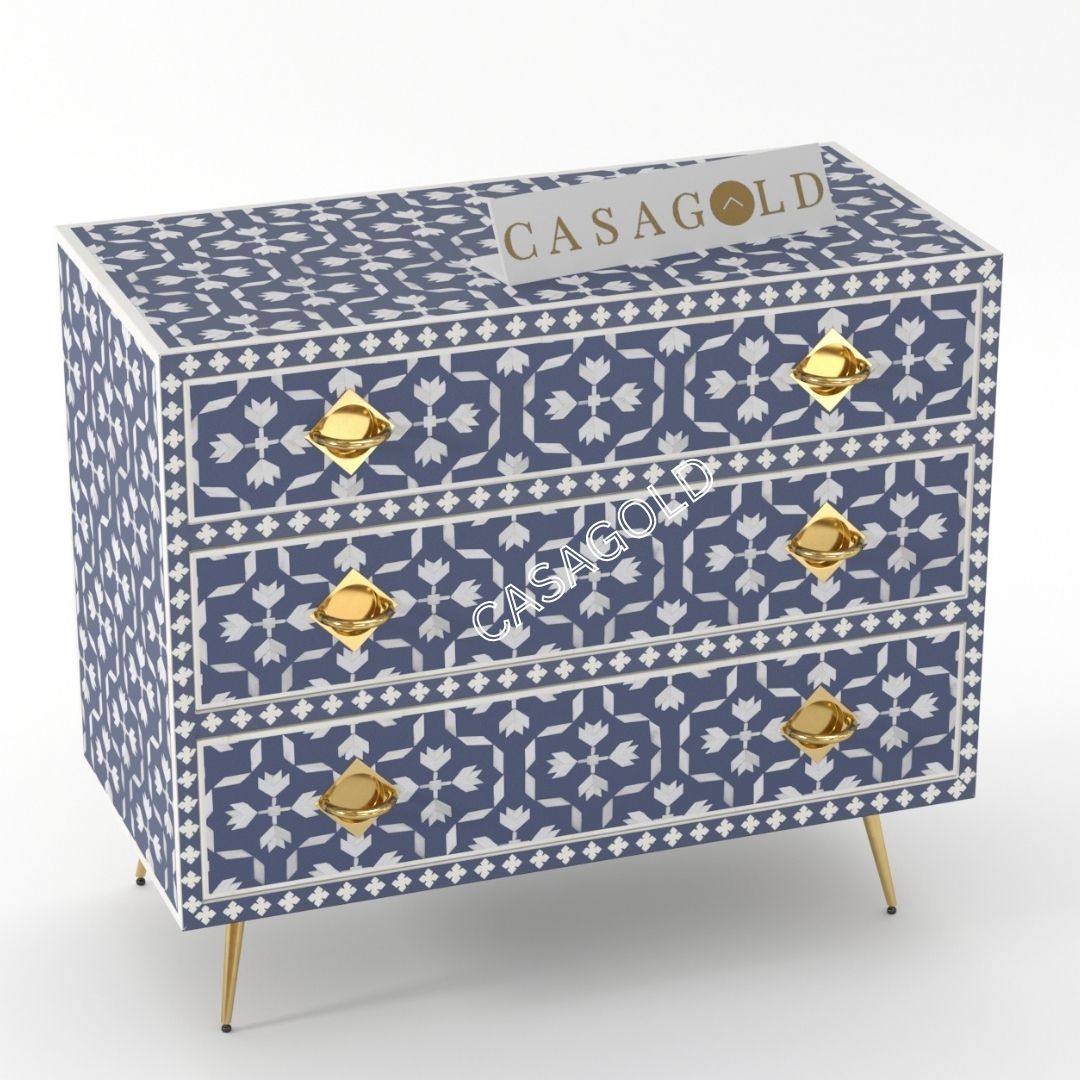 Decorative White Bone Inlay Chest of Drawers	