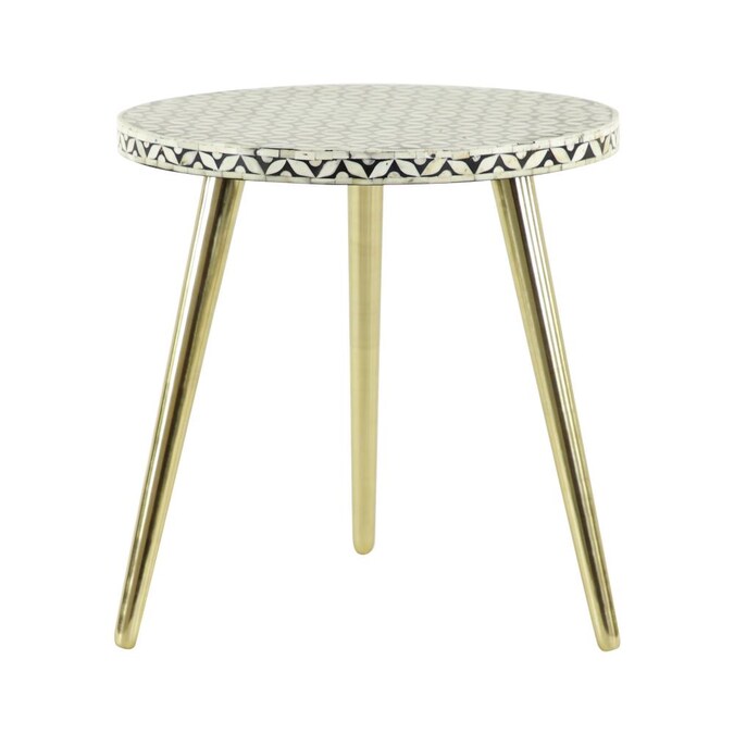 "Decorative bone inlay round side table with 3 designer legs"

