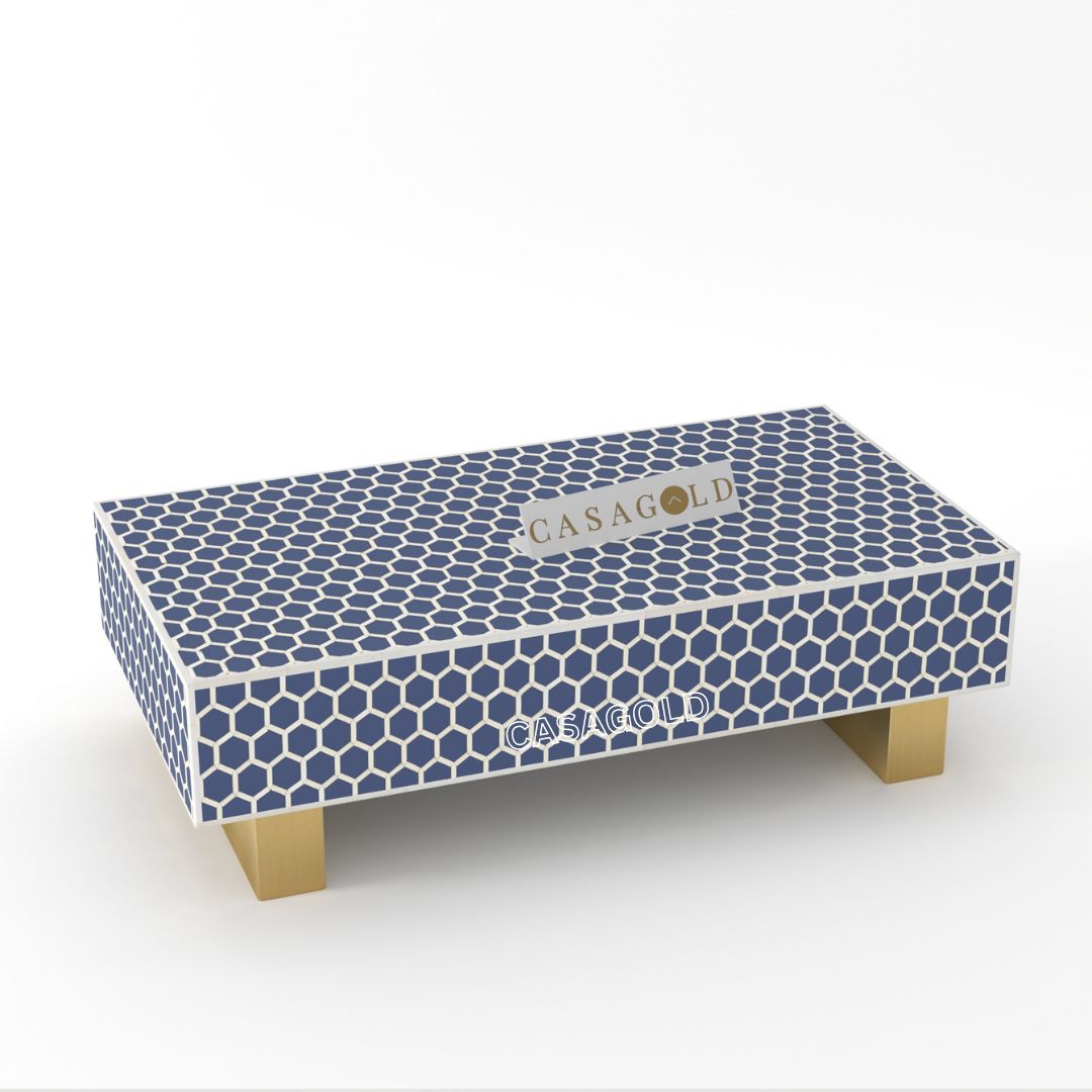 "Decorative rectangular bone inlay coffee table for luxurious spaces"
