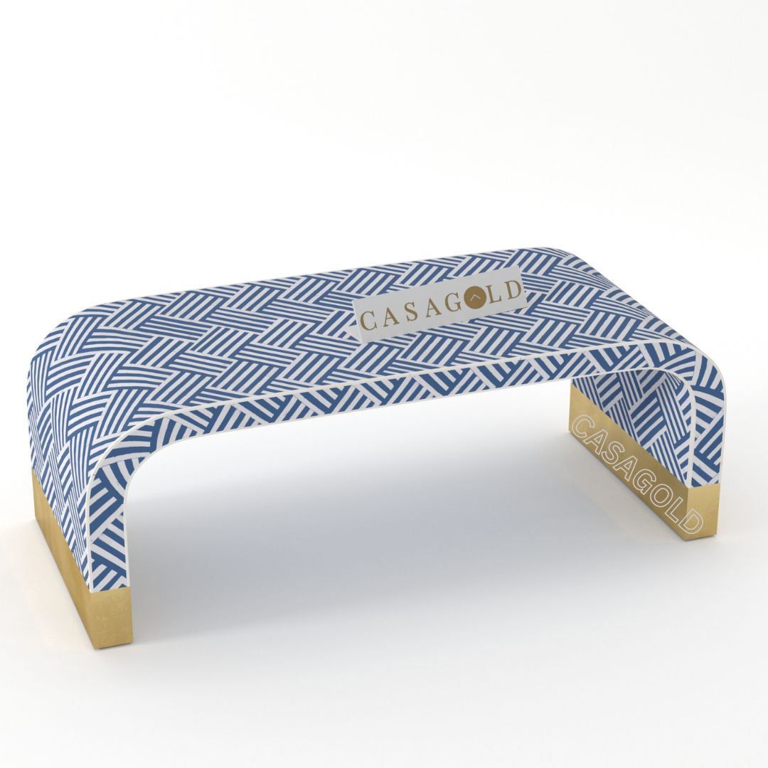 "Decorative rectangular bone inlay coffee table for luxurious spaces"
