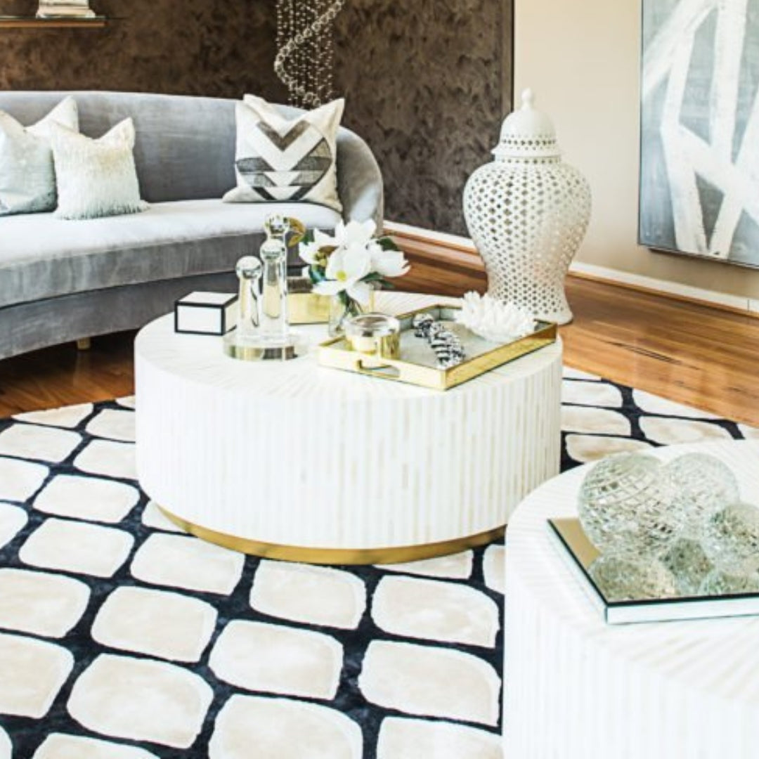 Decorative round inlay coffee table design
