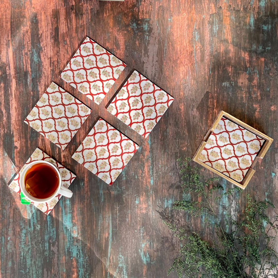 Elegant designer tissue box paired with coasters
