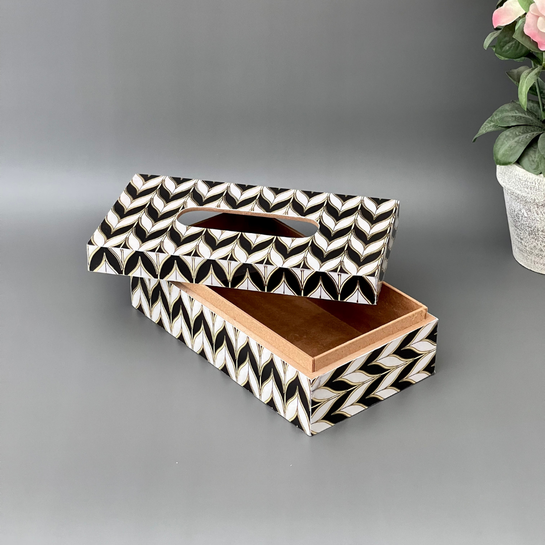 Designer wooden tissue box for refined interiors
