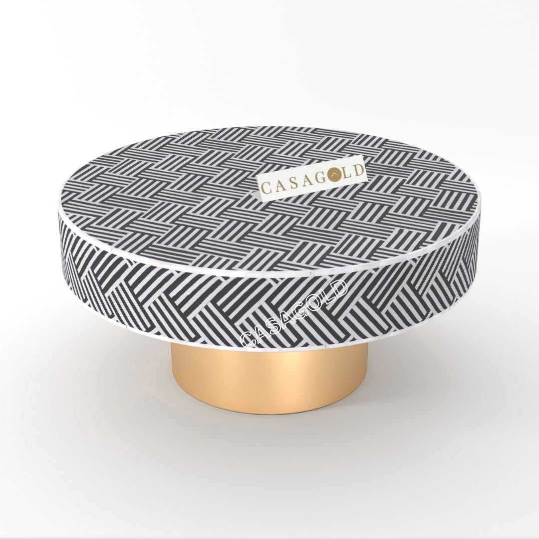 Designer round coffee table with inlay art
