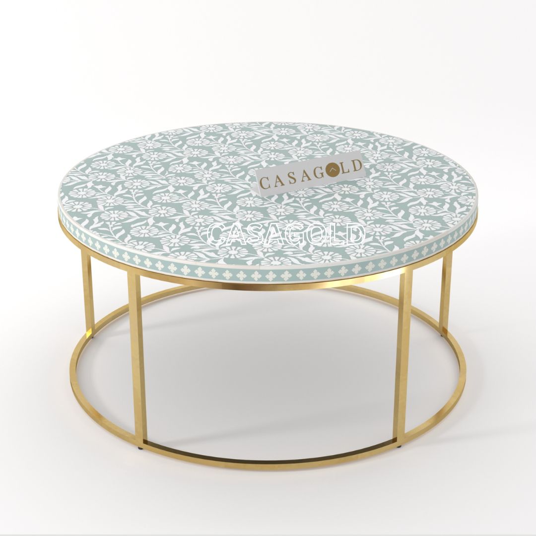 Dual-tone round coffee table with bone inlay
