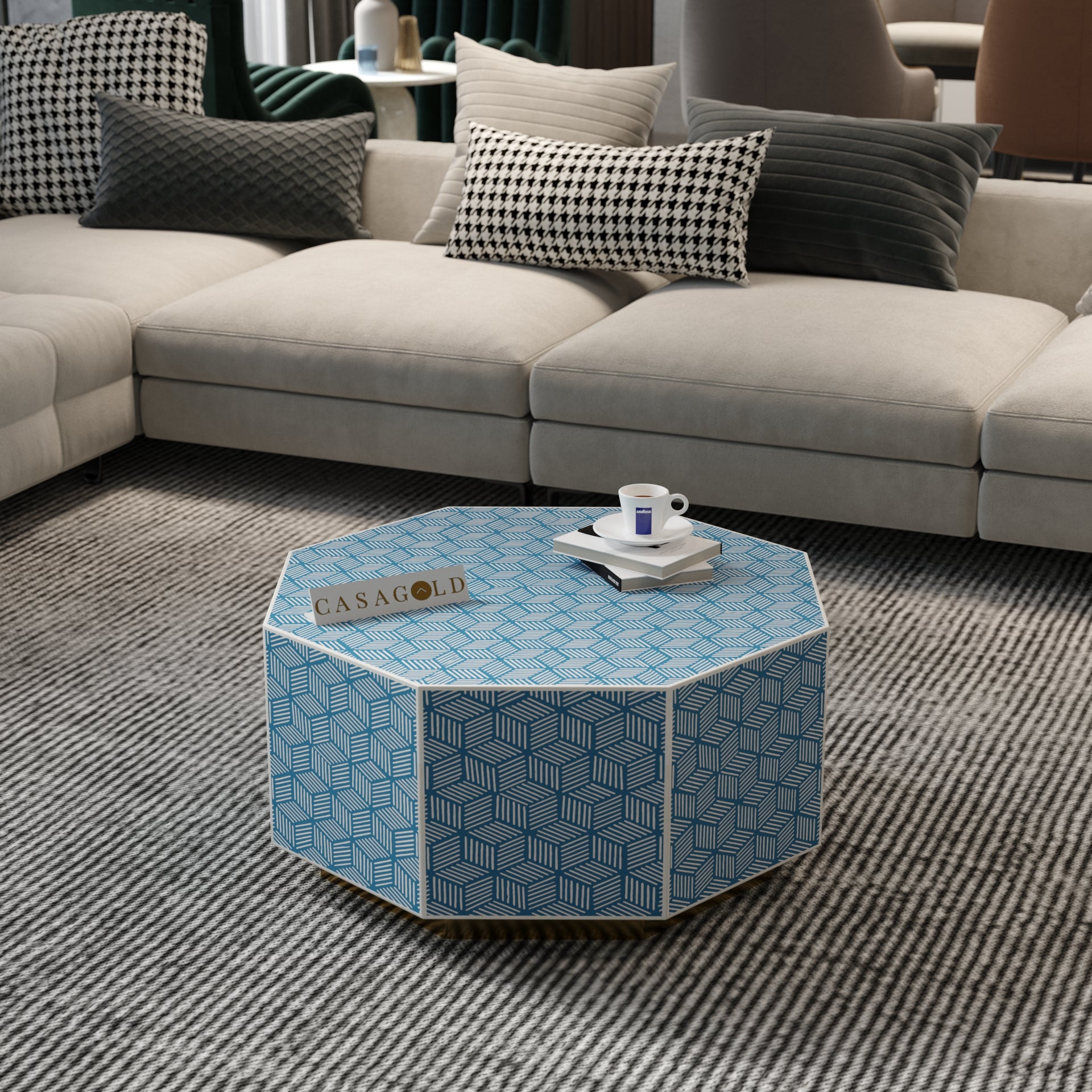 Elegant Bone Inlay Hexagon Table for Living Room	