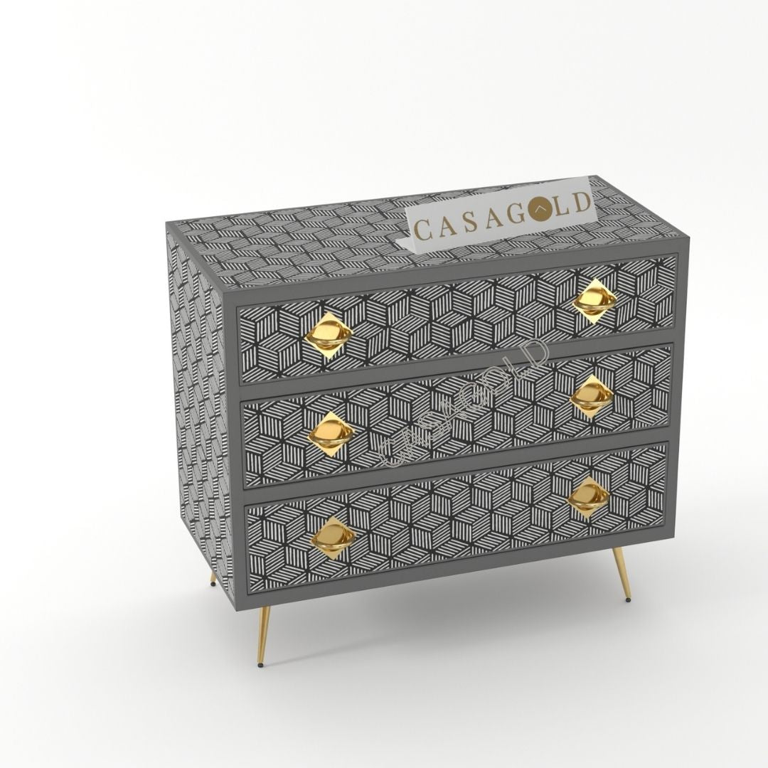 Elegant Geo black  bone inlay chest of drawers for stylish storage