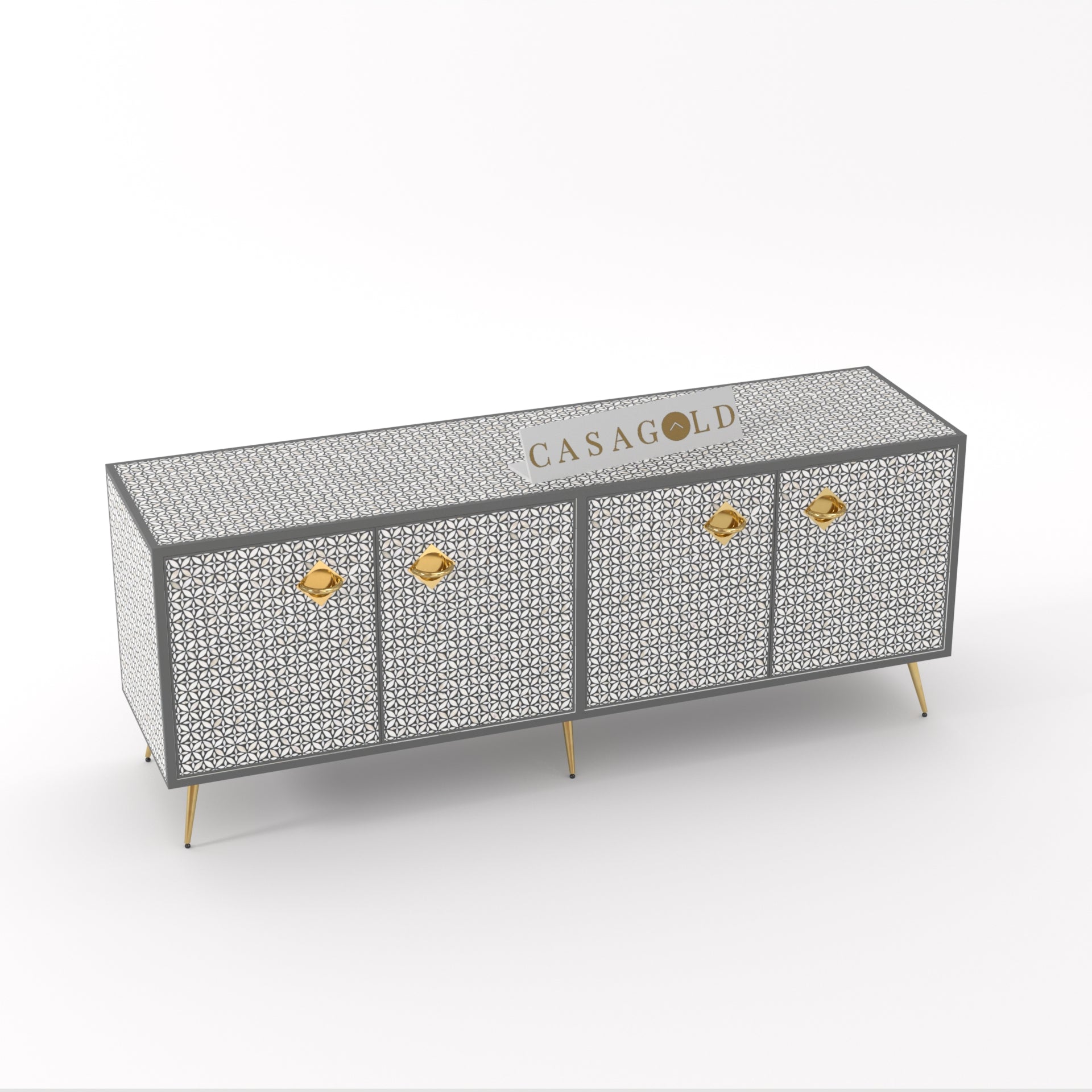 Elegant Geometric inlay TV console lockable filing cabinet