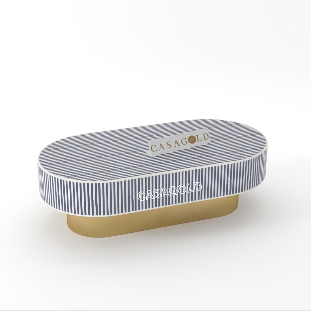 Elegant Indigo Bone Inlay Oval Coffee Table