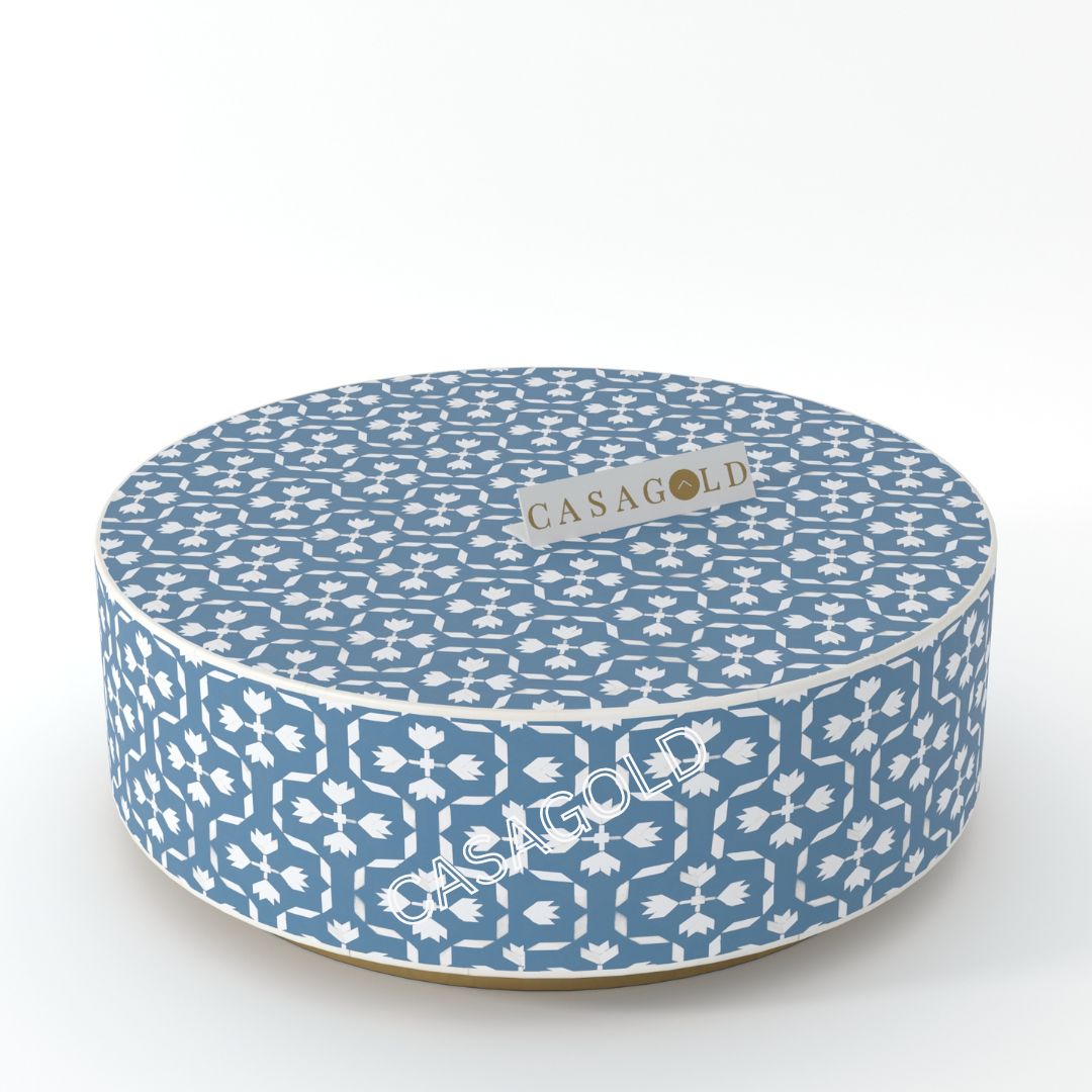 Elegant Round Coffee Table with Bone Inlay

