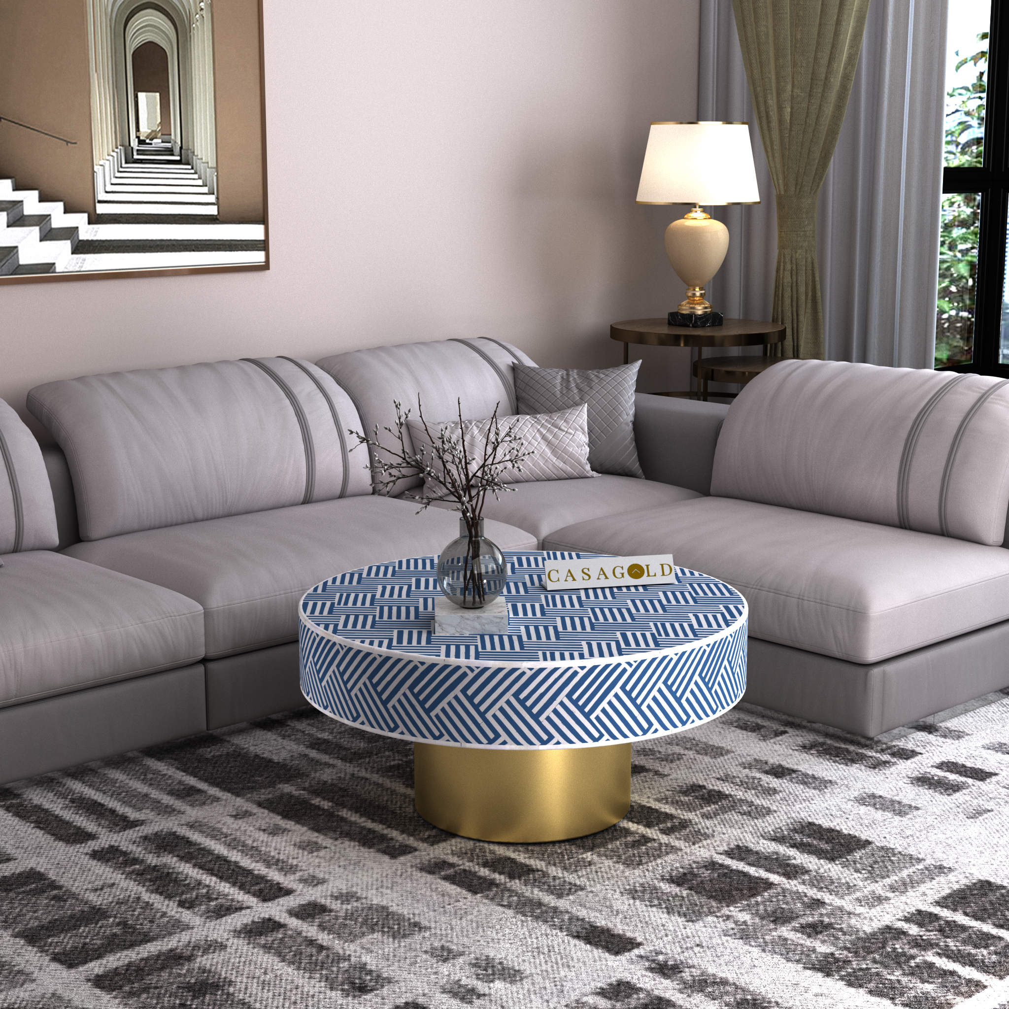 Elegant round inlay coffee table decor piece
