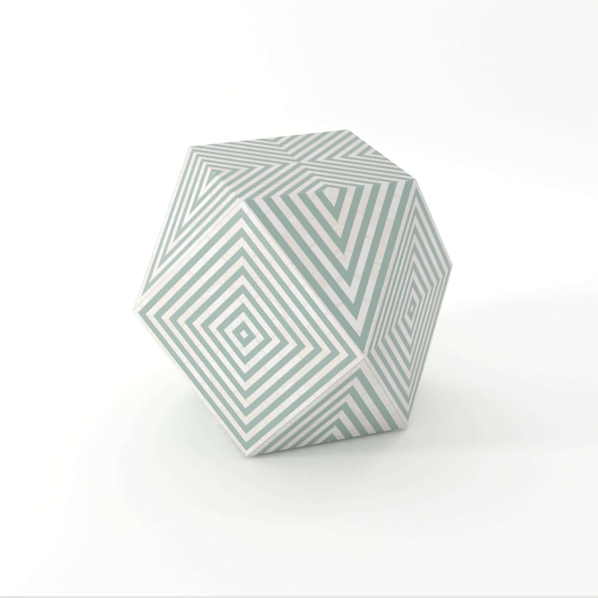 "Elegant white hexagon coffee table with bone inlay"
