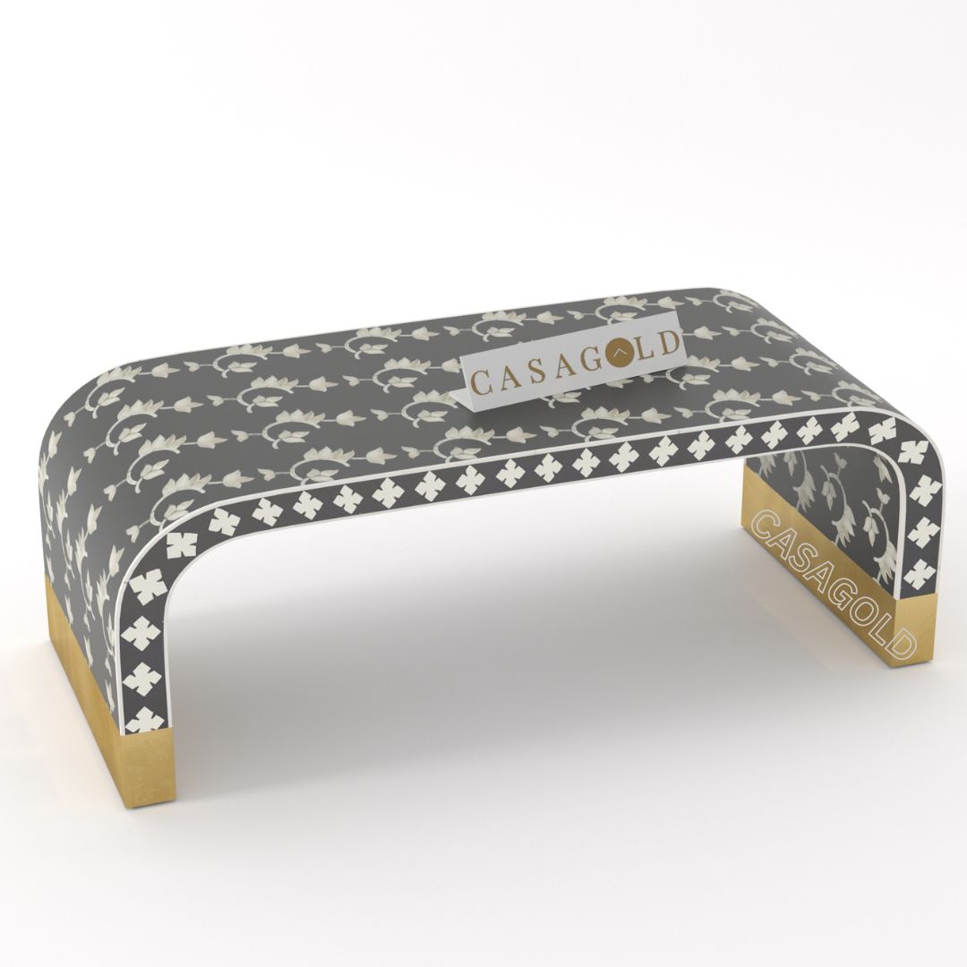 Ethnic Bone Inlay Rectangular Coffee Table	