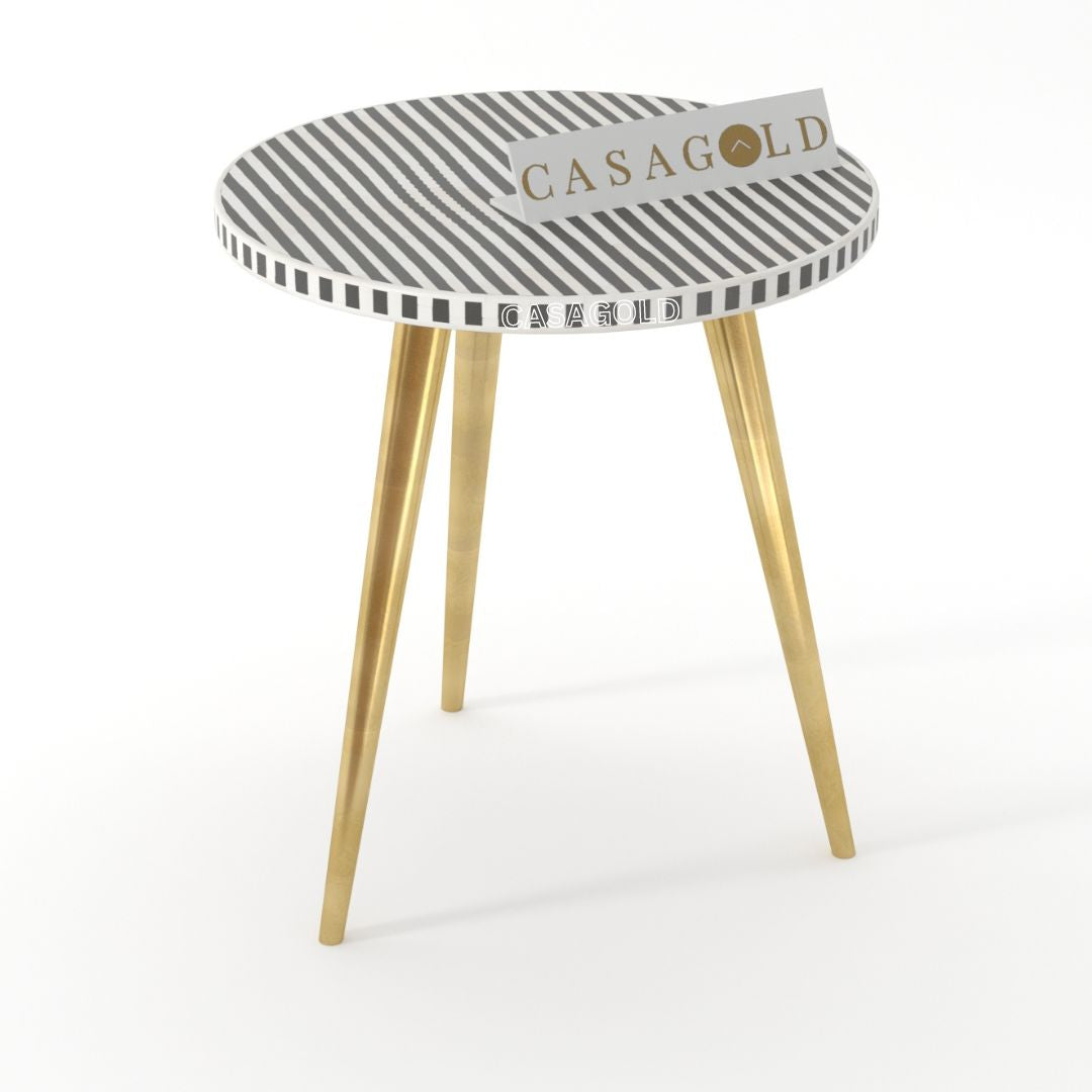 Ethnic Round 3-Leg Bone Inlay Side Table	