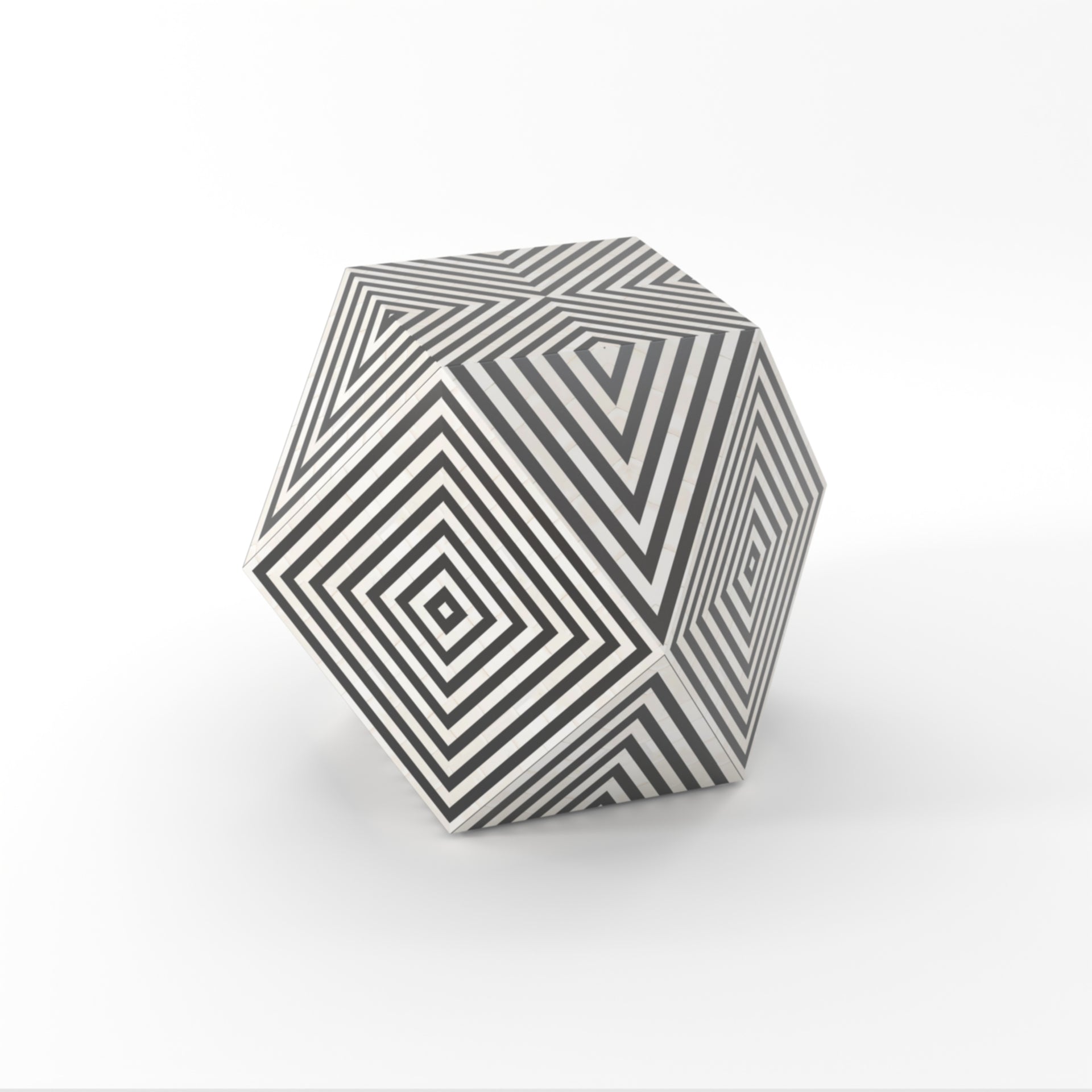 "Modern hexagon coffee table with bone inlay in neutral tones"
