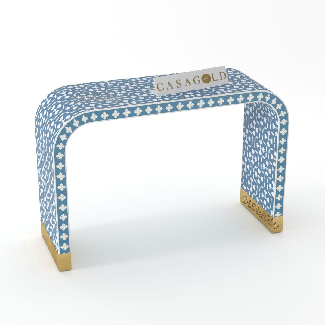 Floral Bone Inlay Console in Blue	