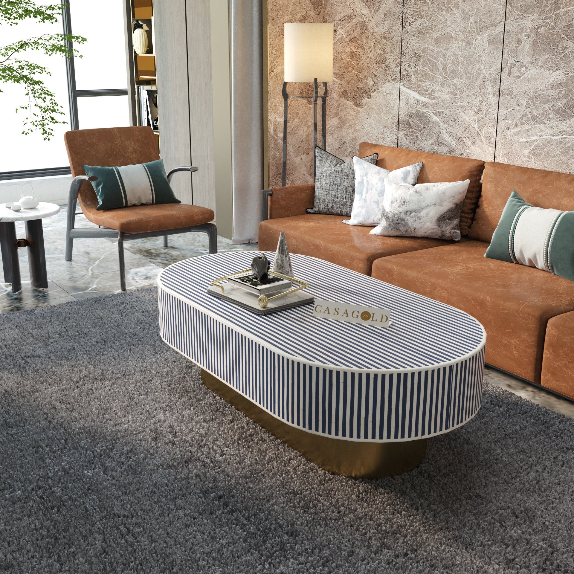 Floral Bone Inlay Oblong Coffee Table
