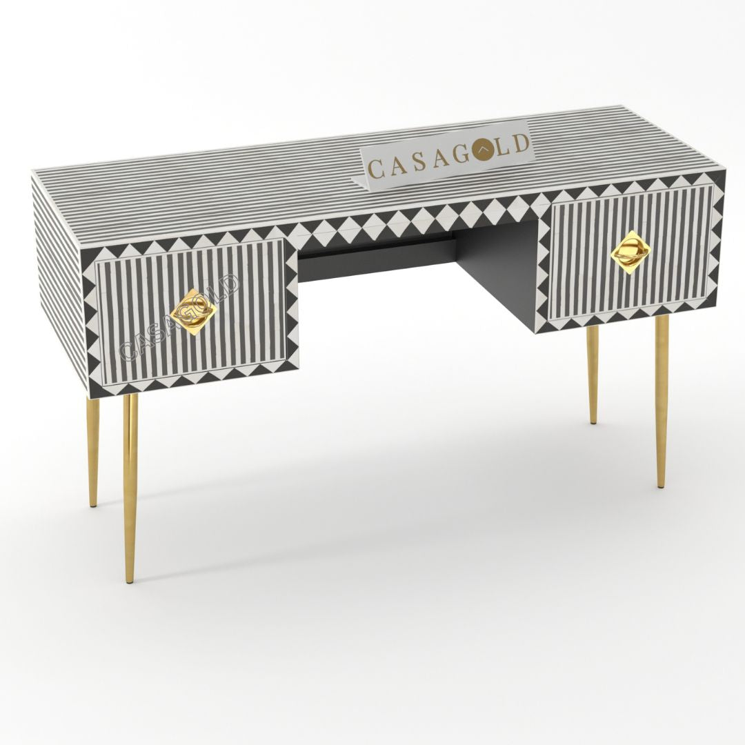 Floral Bone Inlay Writing Desk with Slim Profile	