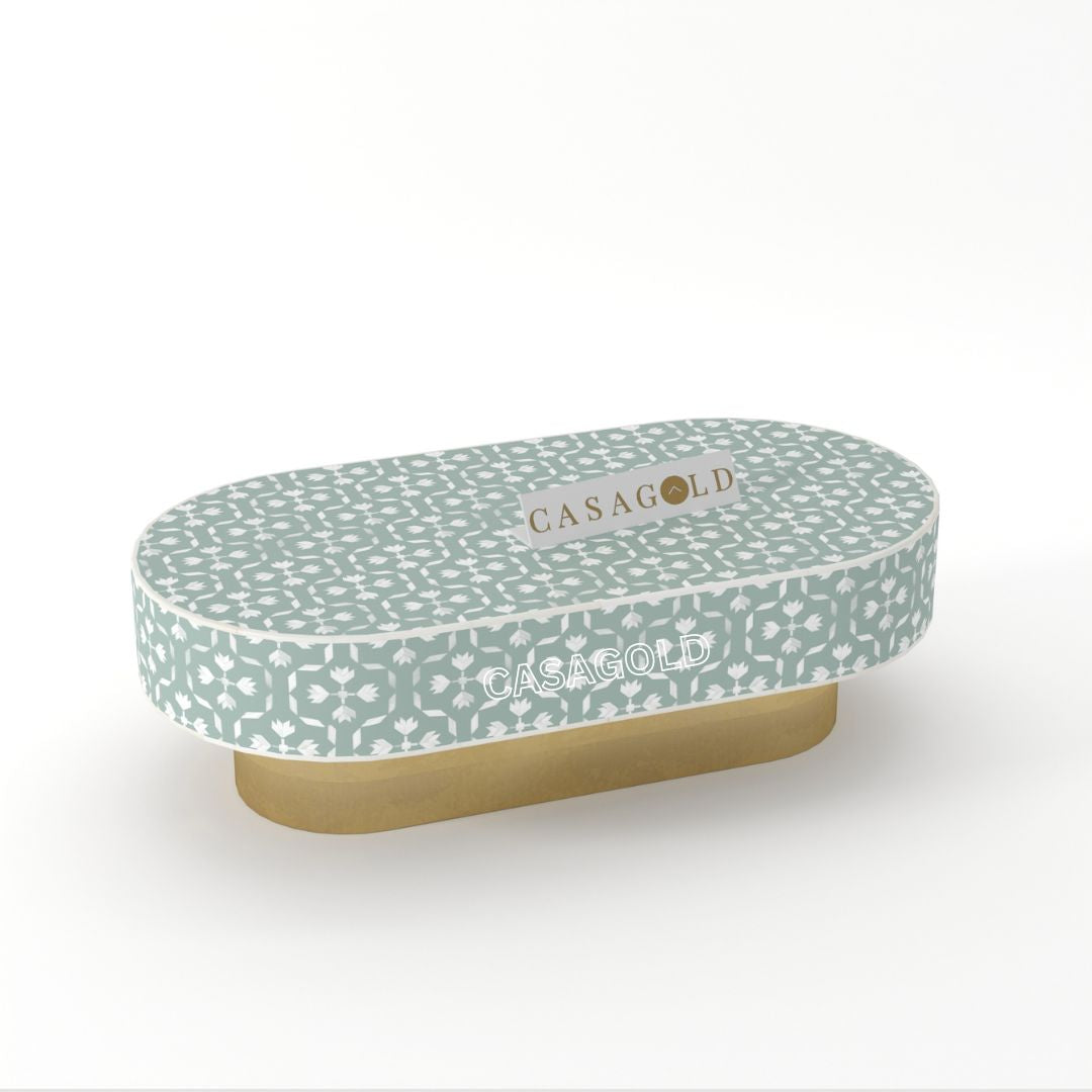 Floral Pattern Bone Inlay Oval Coffee Table
