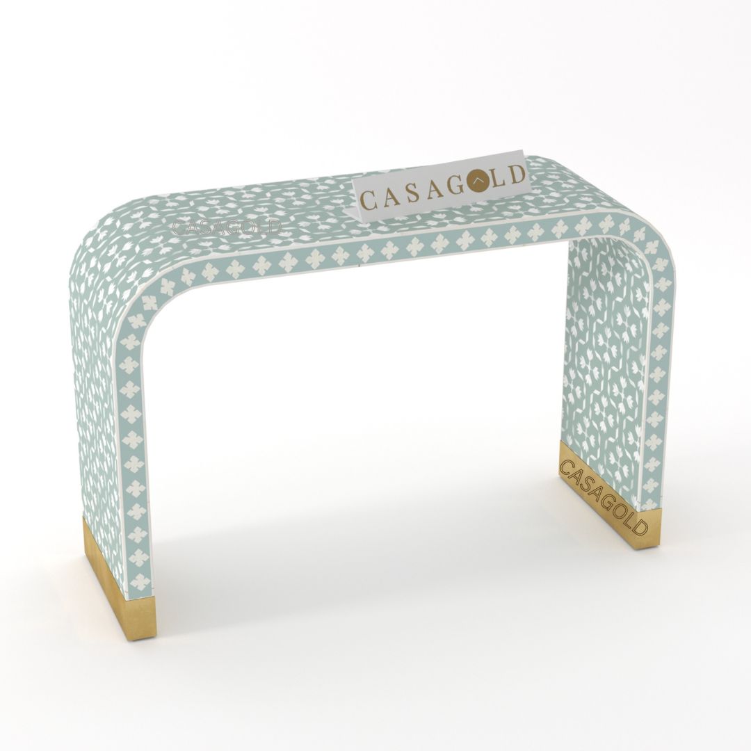 Floral Sea Green Bone Inlay Console Table