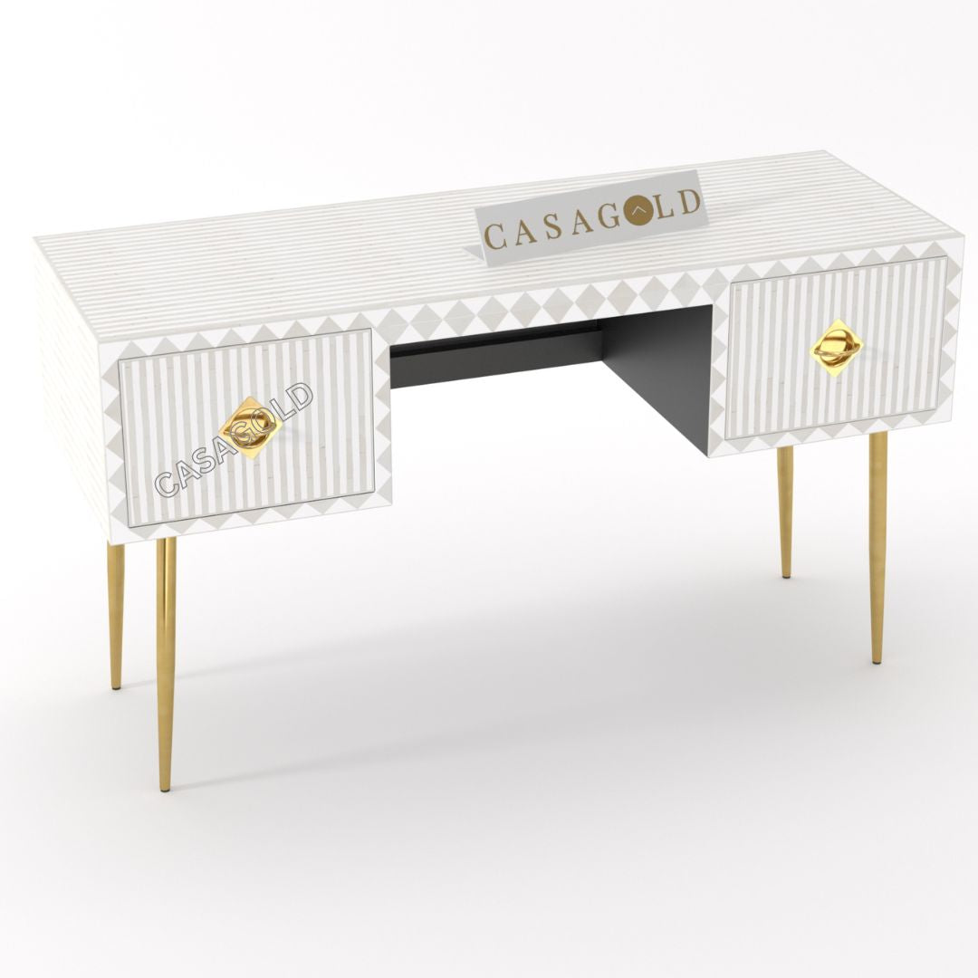 "Floral bone inlay writing desk featuring a slim profile for compact spaces"

