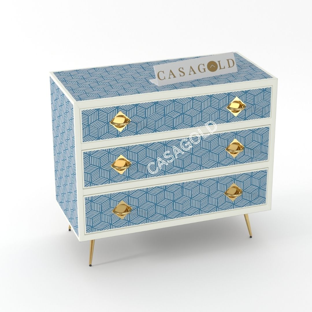 Geo Pattern Bone Inlay Chest of Drawers	