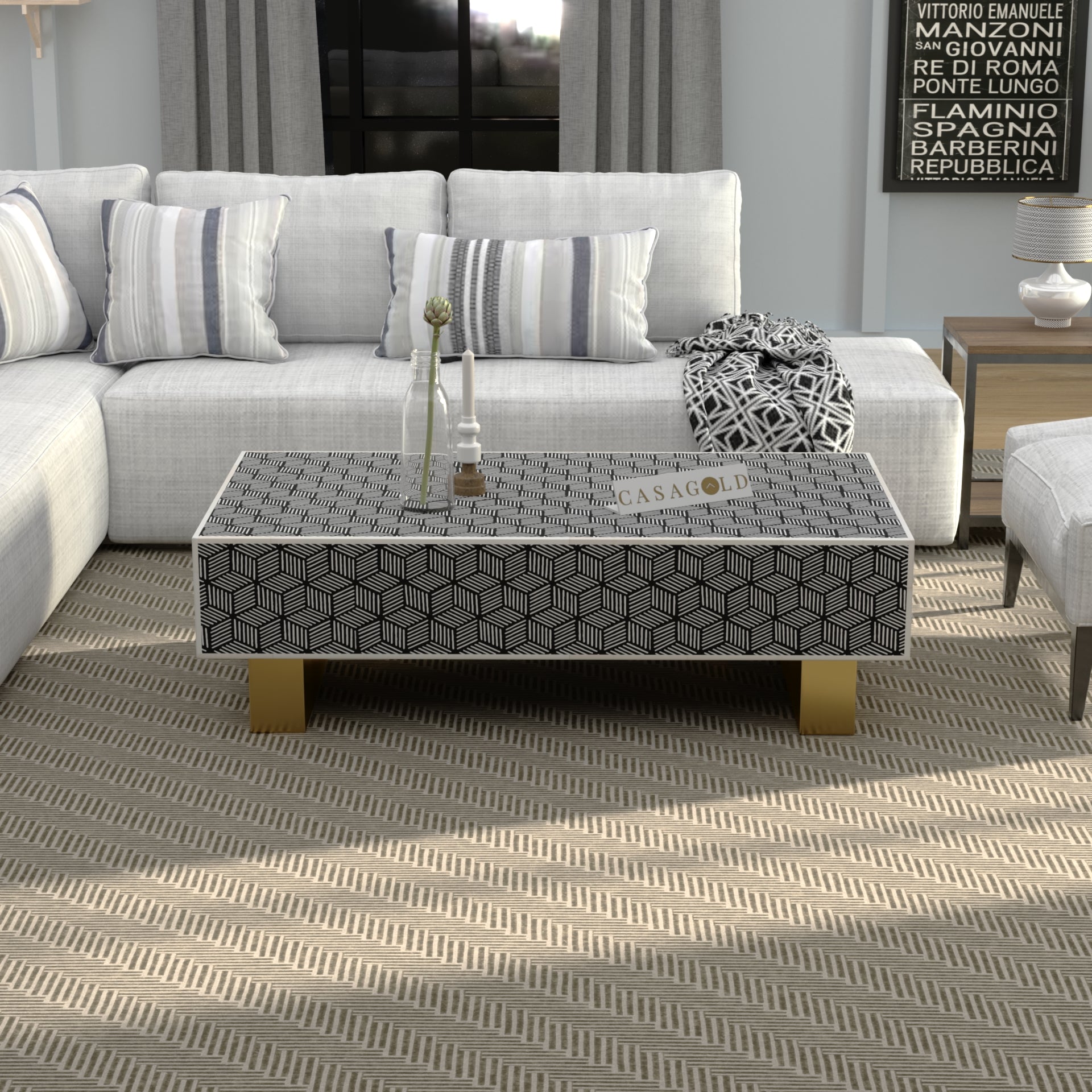 Patterned Bone Inlay Rectangular Coffee Table	