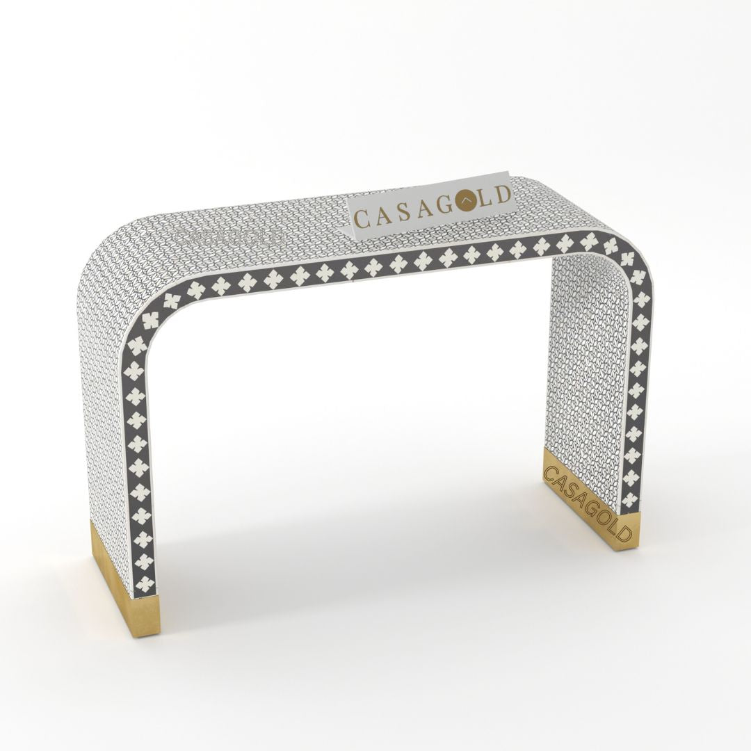 Geometric Bone Inlay Console in Black 
