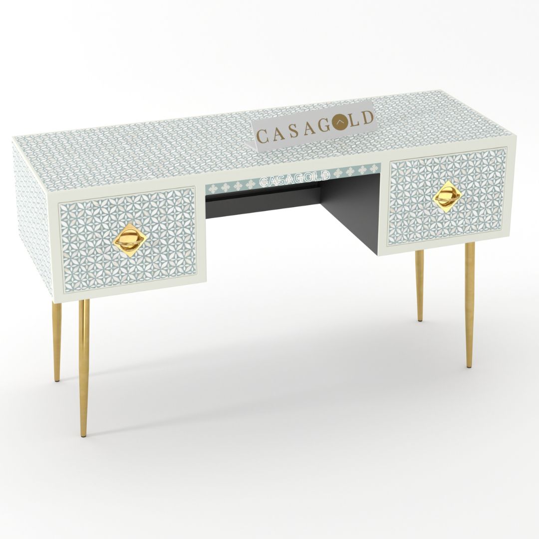 Geometric Bone Inlay Writing Desk	