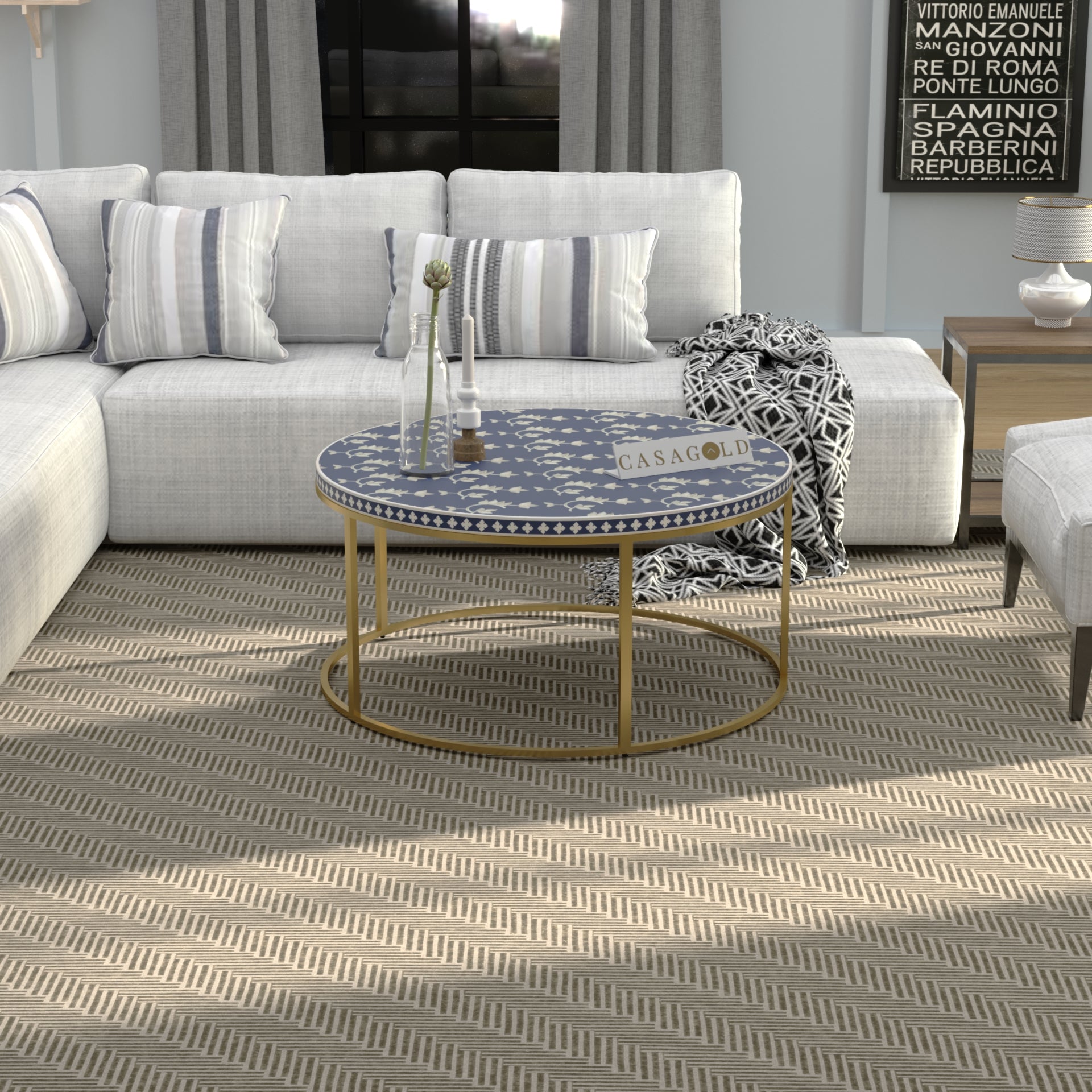 Glossy Round Bone Inlay Coffee Table	