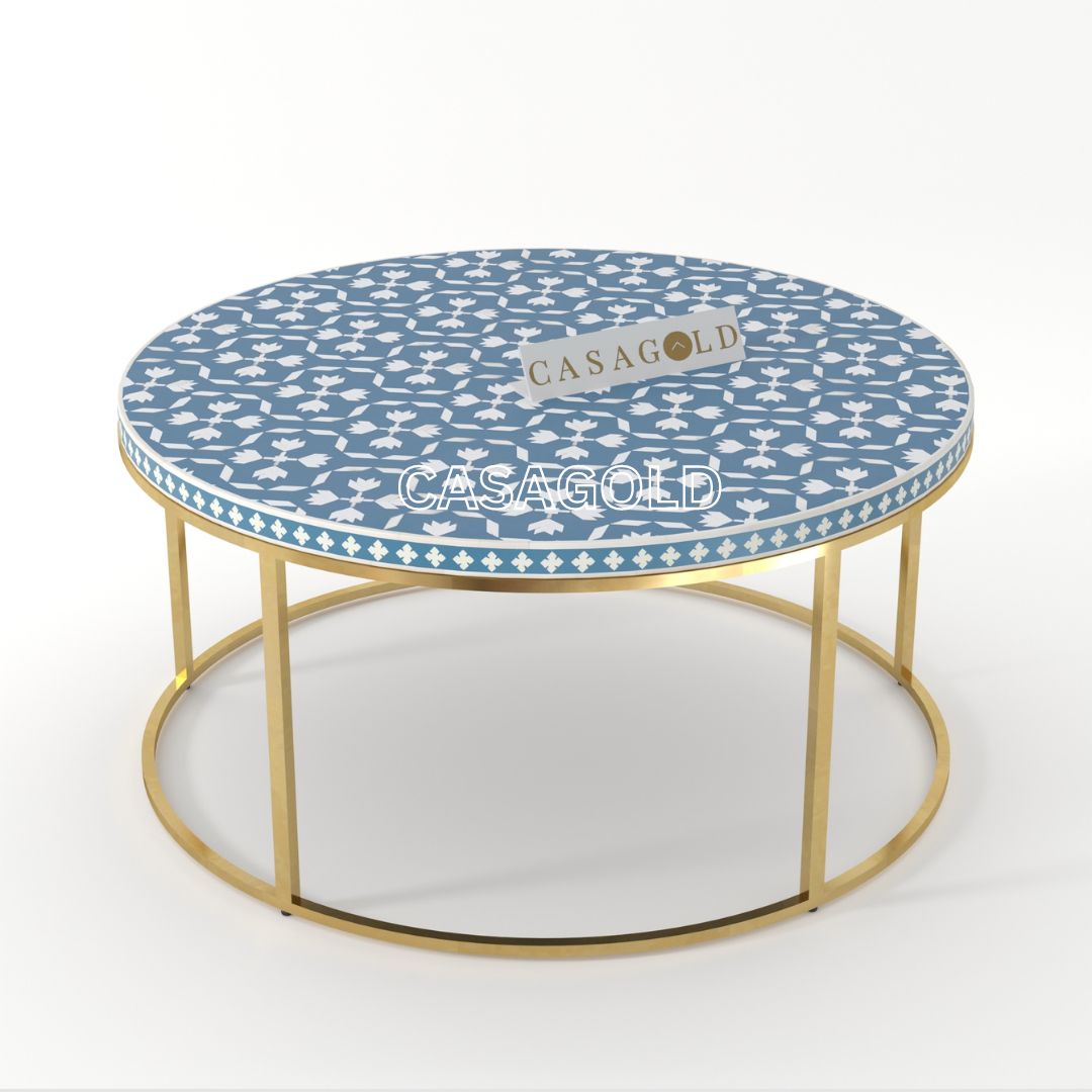 Gold Accent Round Bone Inlay Table	