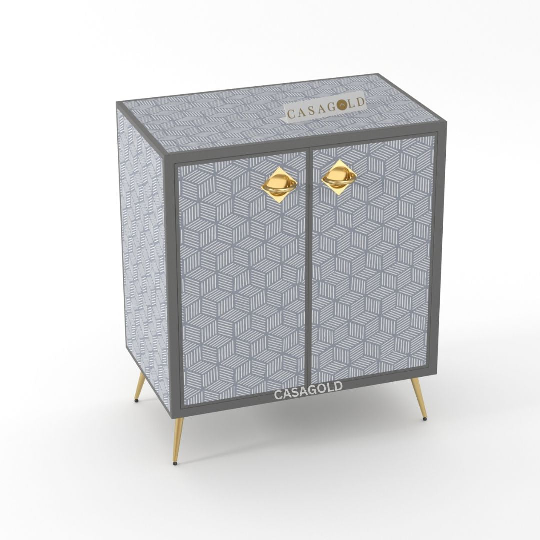 Grey Bone Inlay Storage Cabinet with Doors	