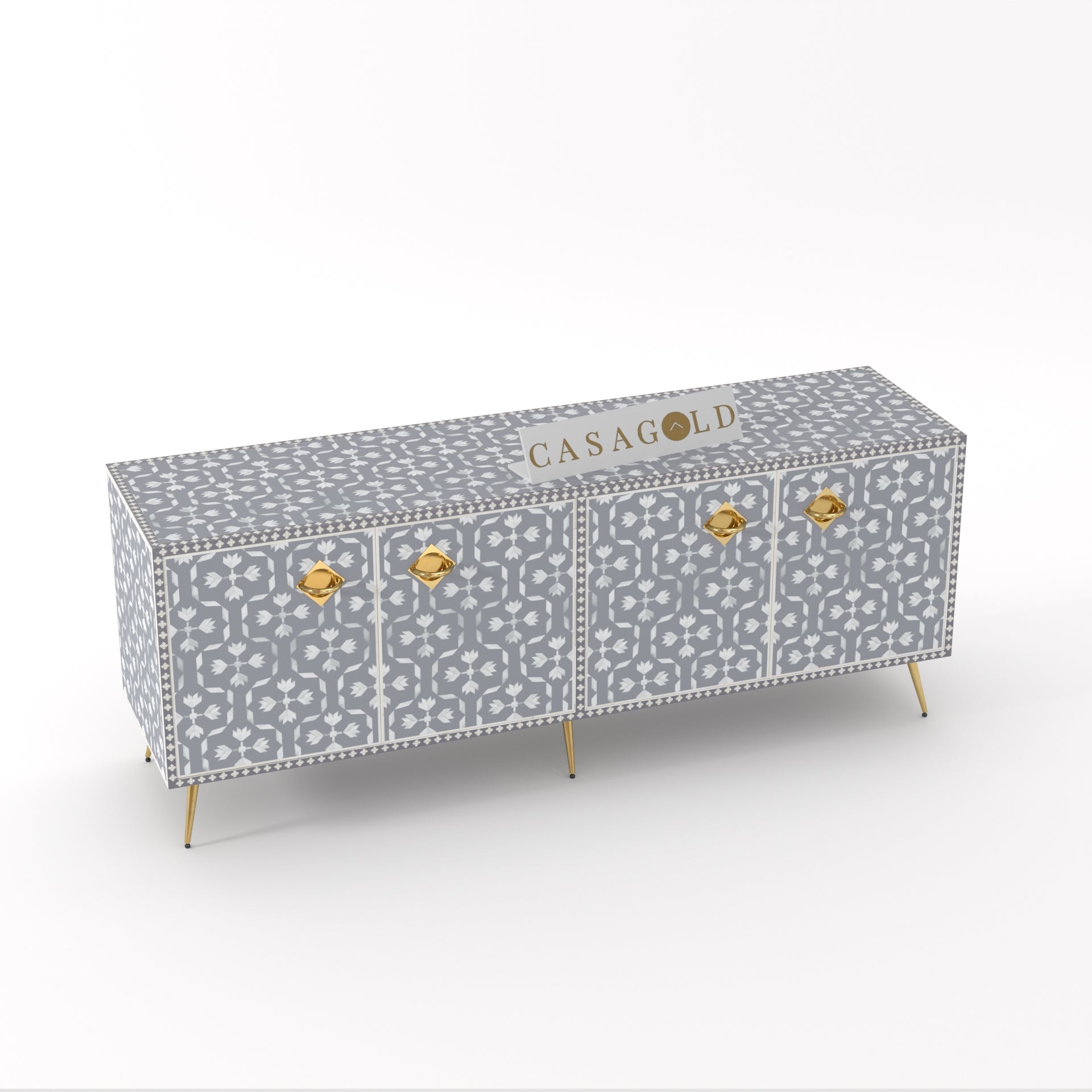 Stylish grey inlay TV stand for decor
