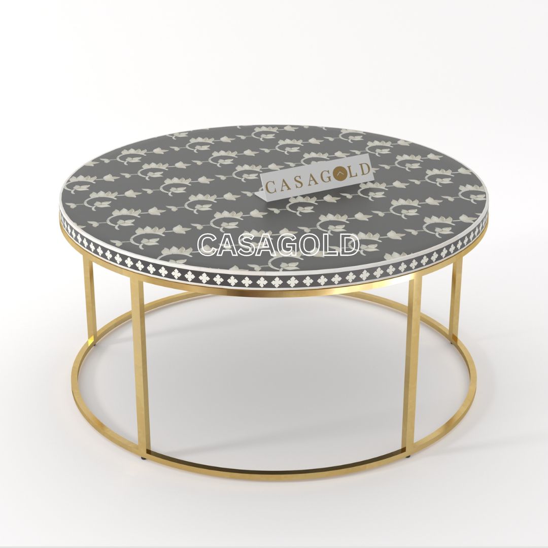 Glossy Round Bone Inlay Coffee Table	