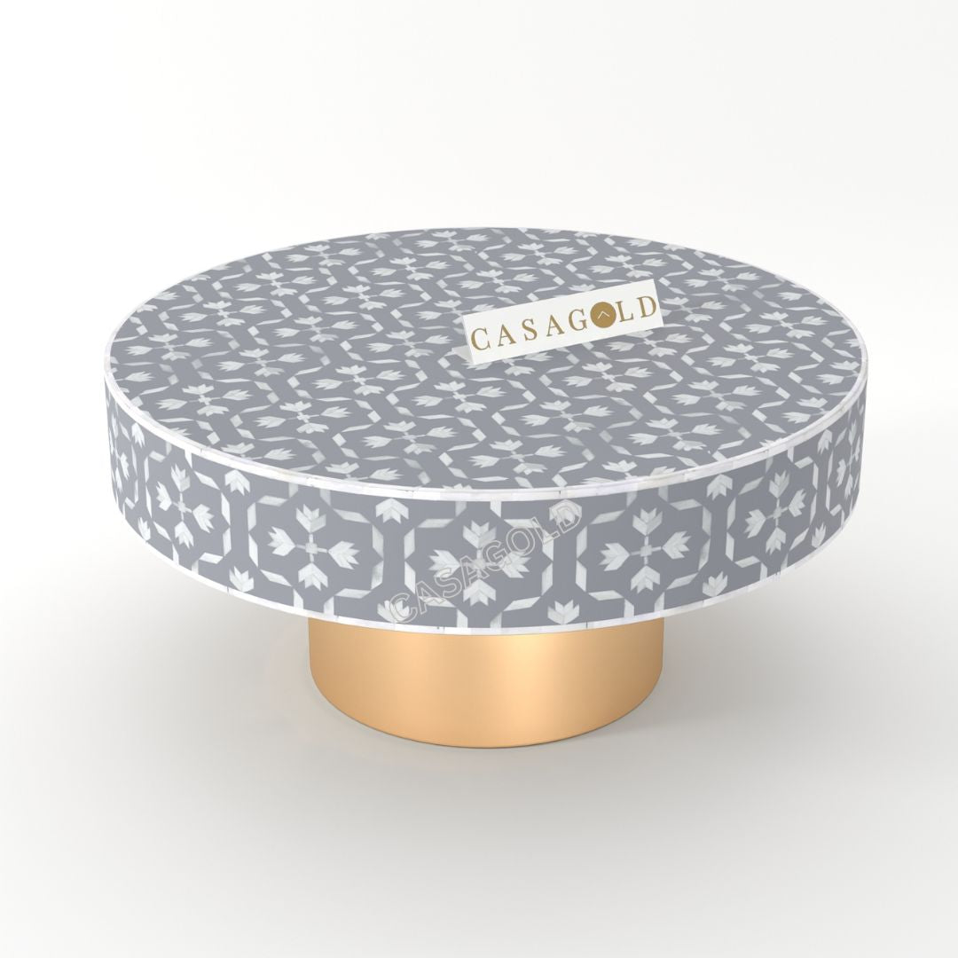 Grey and white bone inlay coffee table round

